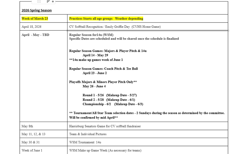 Take note of the dates for the season! 